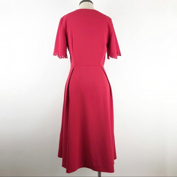 H&M Red Short Sleeve Fit And Flare Midi Dress - Picture 8 of 15